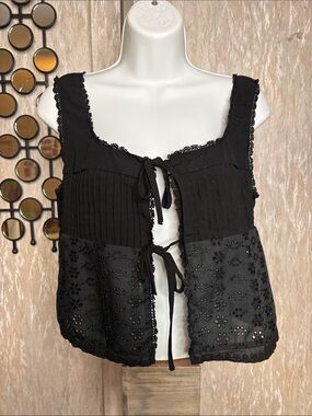 Goth fairy core Black Lace & Eyelet Tie-Front Camisole